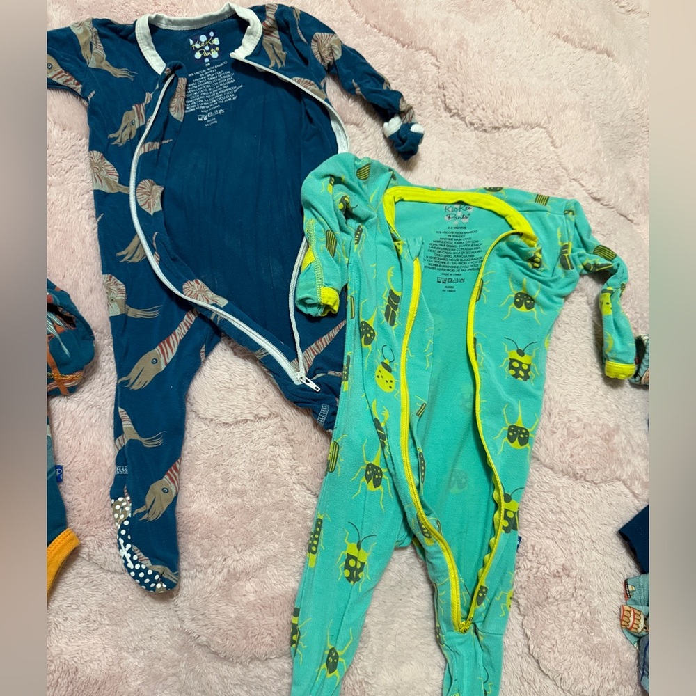 Kickee Pants Blue and Green Animal Print Footies